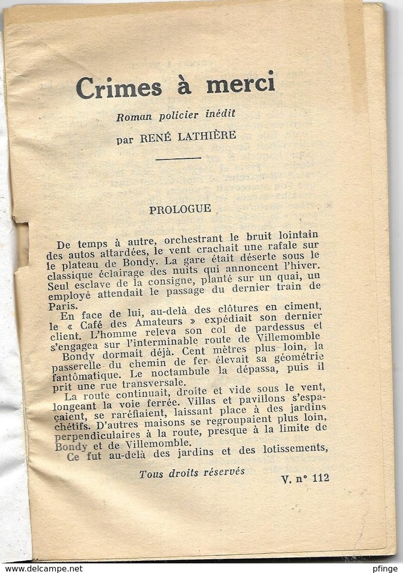 Crimes à Merci Par René Lathière - Le Verrou N°112 - Ferenczi