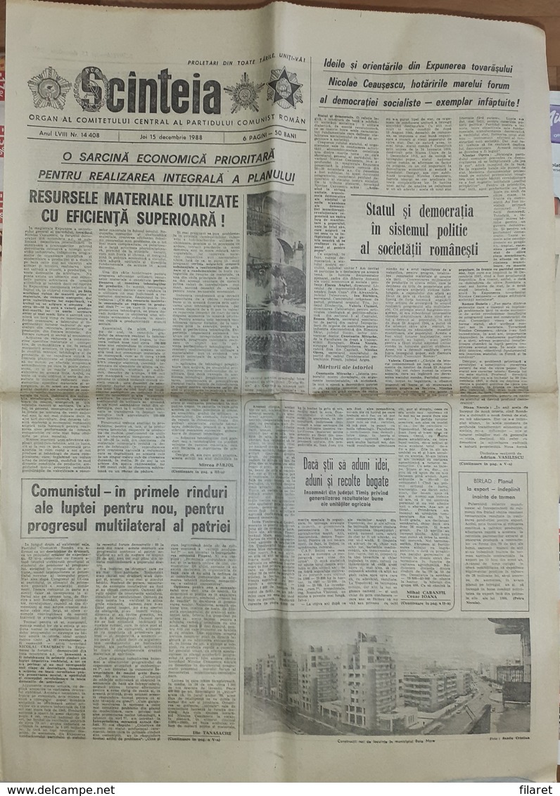 ROMANIA-SCANTEIA,ROMANIAN NEWSPAPER,15 DECEMBER 1988,,COMMUNIST PERIOD - Other & Unclassified