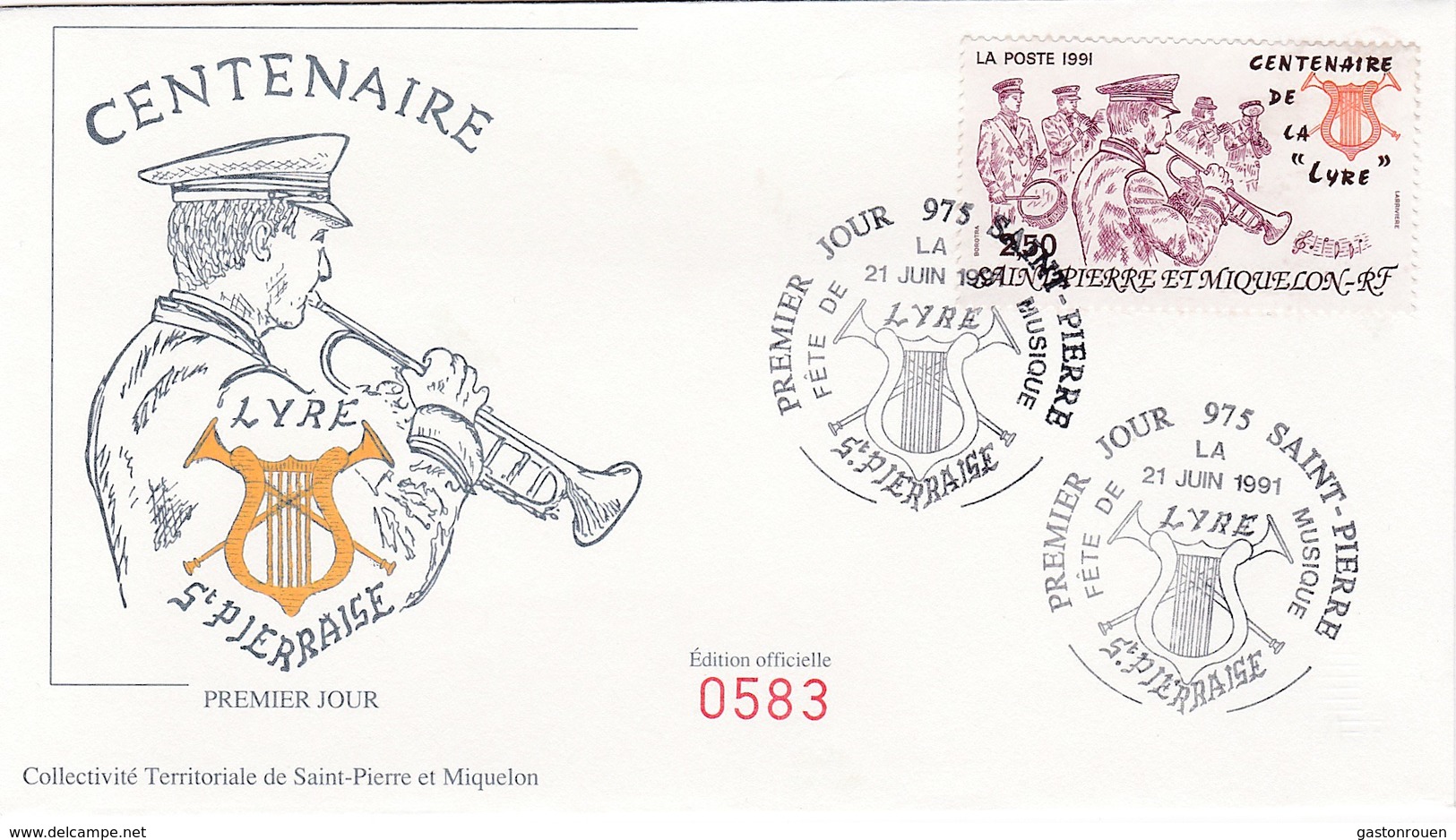 FDC PREMIER JOUR  Saint-Pierre Et Miquelon 1991 Fanfare La Lyre 545 - FDC