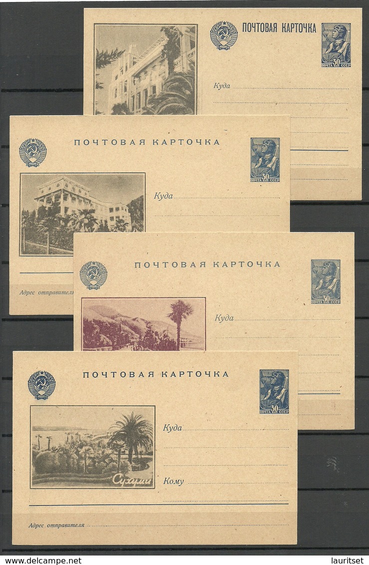 Russia Soviet Union - 4 Illustrated Stationery Cards Ganzsachen Kurorts Resorts - ...-1949