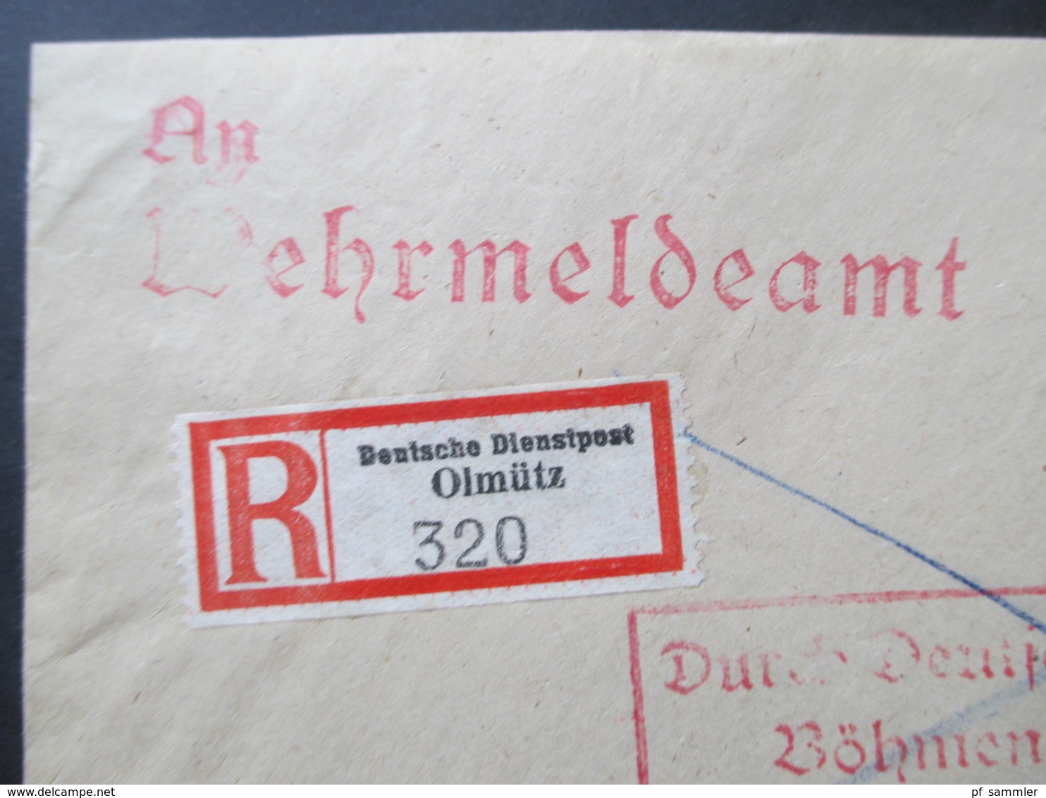 Böhmen Und Mähren 1943 Einschreiben Deutsche Dienstpost Olmütz An Das Wehrmeldeamt In Wien 10 Ostmark Feldpost 2.WK - Cartas & Documentos