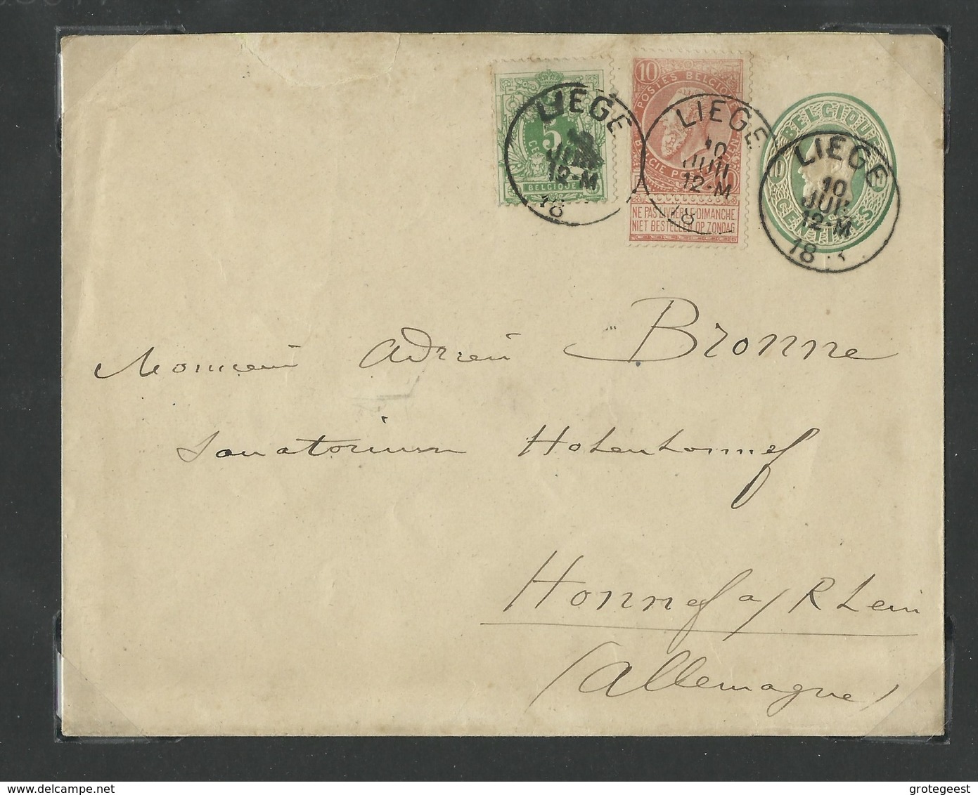 N°45-57 - 5 Centimes Em. 1884 Et 10 Centimes Fine Barbe En Affr. Compl. Sur E.P. Env. 10c.(Em. 1869)  Obl. Sc LIEGE Le - Enveloppes