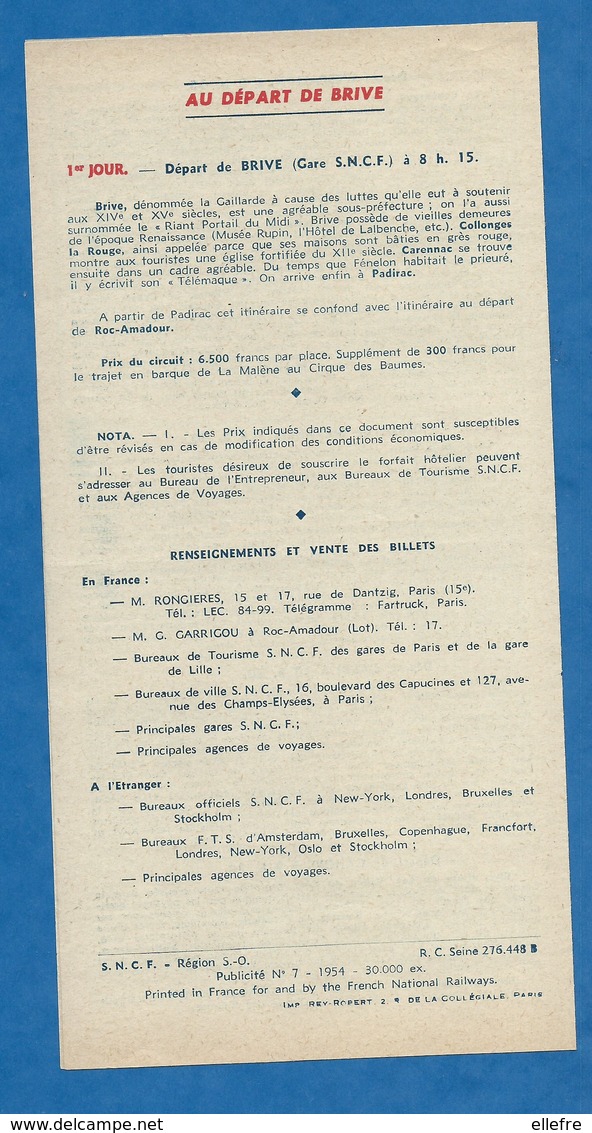 Feuillet  Touristique 1954 Autocars De Tourisme De La SNCF Causses Et Gorges Du Tarn  Circuit Horaires Tarifs Brive ... - Europa