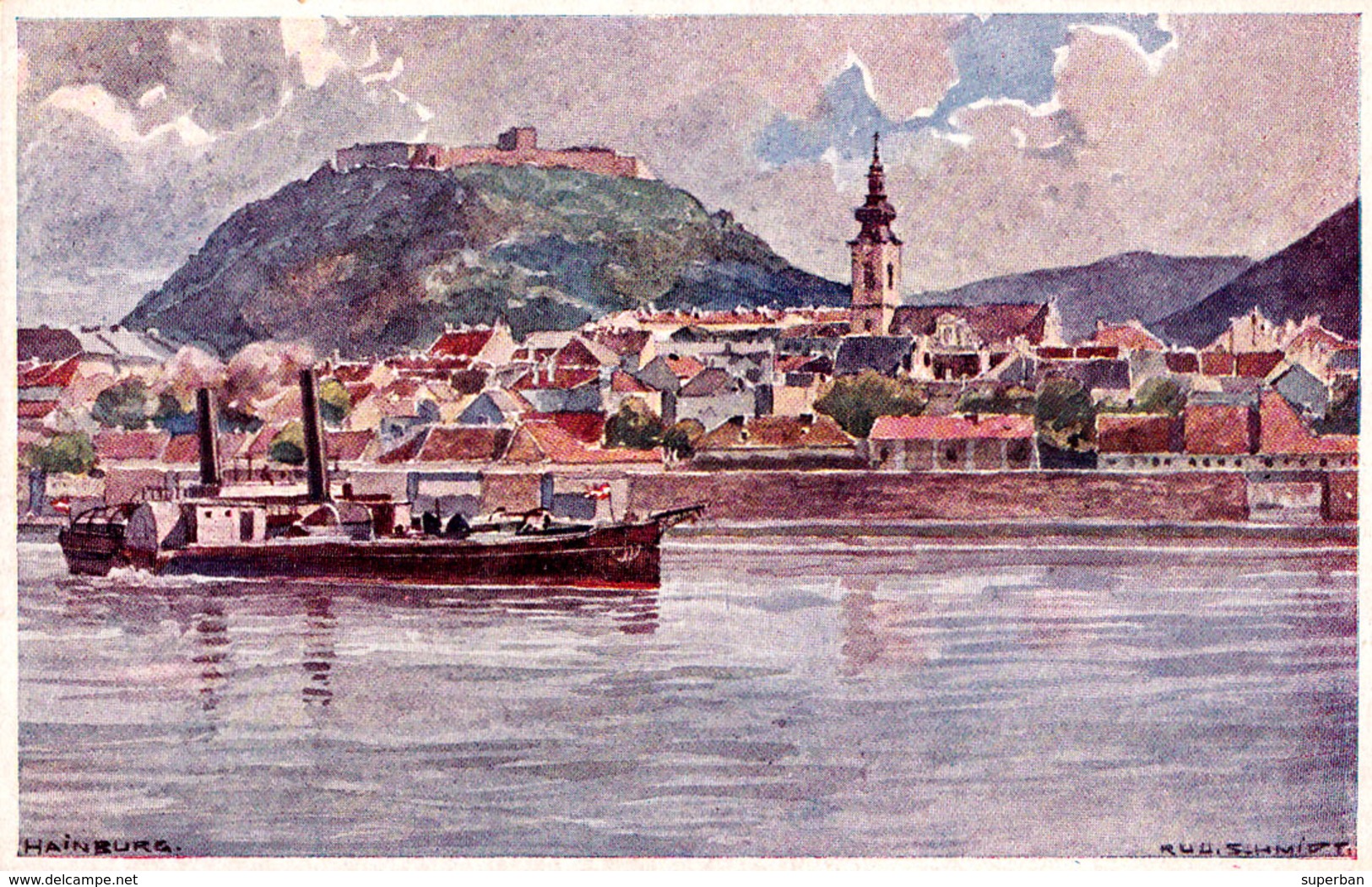 ERSTE K. K. DONAU-DAMPFSCHIFFAHRTS-GESELLSCHAFT / D.D.S.G. - SHIP On DANUBE At HAINBURG ~ 1910 (ae150) - Hainburg