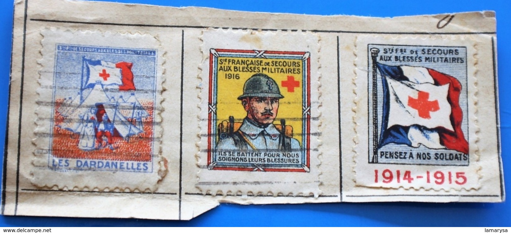 Croix Rouge MILITARIA GUERRE 14/18 WW1--3 Vignettes Erinnophilie,Timbre,stamp,Sticker-Aufkleber-Bollo-Viñeta,Medailónek - Croce Rossa