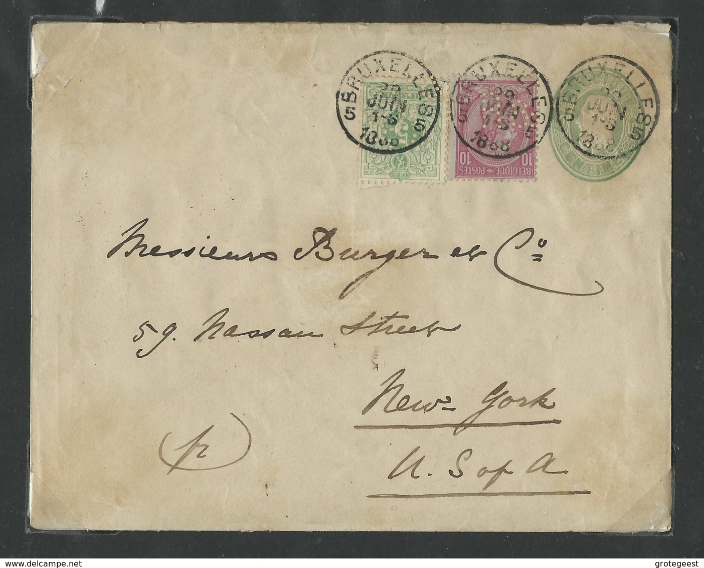 N°45-46 - 5 Et 10 Cent. Em. 1884, Perforés 'R & C. En Affr. Compl. Sur E.P. Env. 10c.(Em. 1869) N°4 Obl. Sc BRUXELLES 5 - Briefe