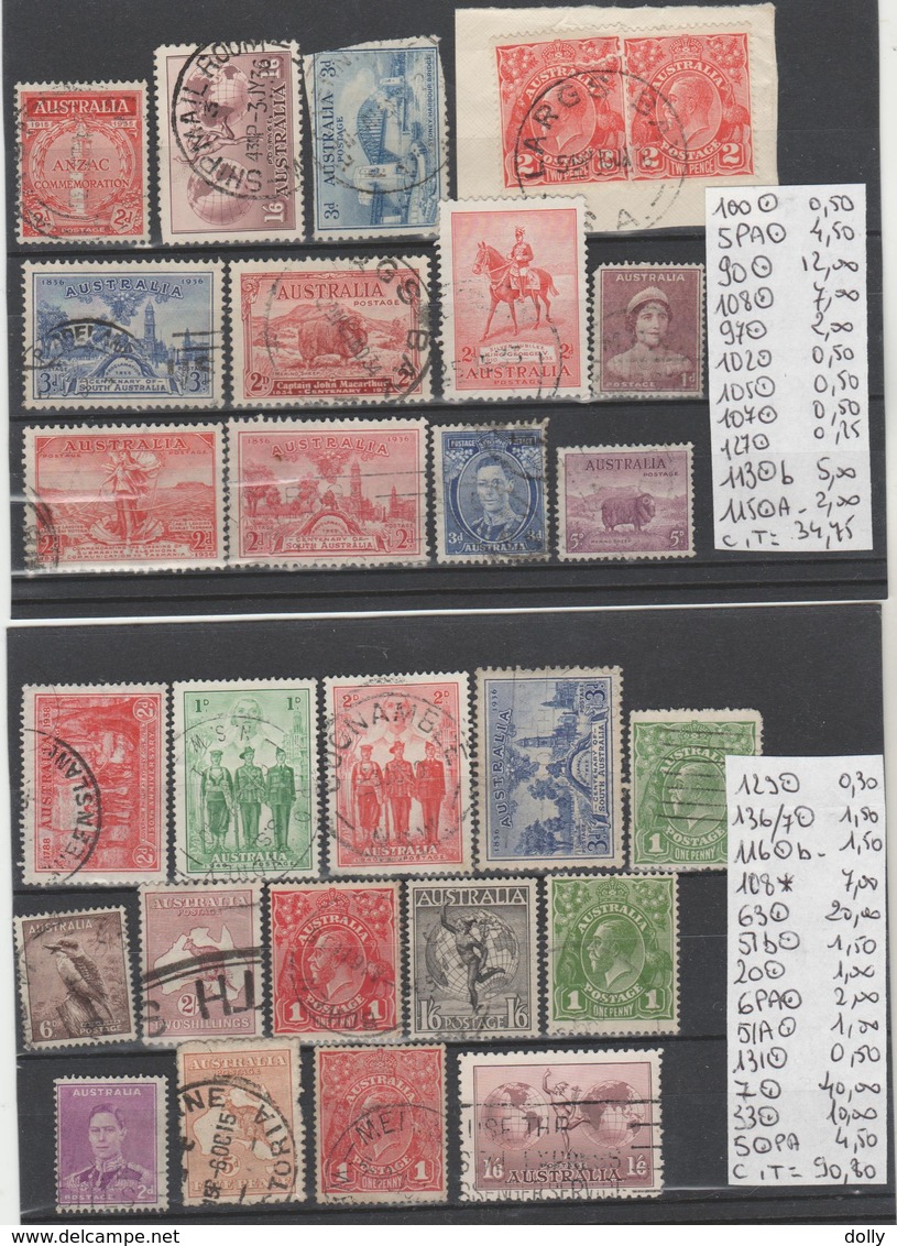 TIMBRES DE L AUSTRALIE   OBLITEREES 1912-19-34 Nr VOIR SUR PAPIER AVEC TIMBRES  COTE  182.80  € - Usati