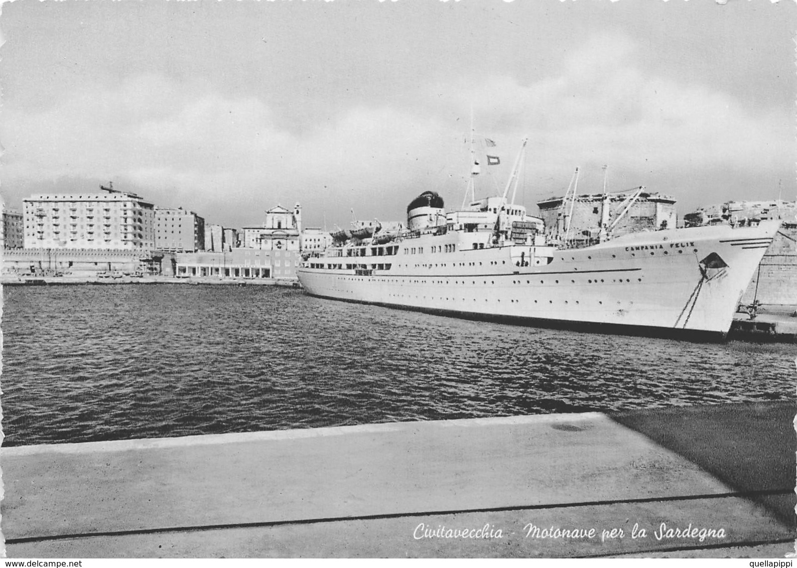 09898 "(RM) CIVITAVECCHIA - MOTONAVE PER LA SARDEGNA - MN CAMPANIA FELIX" MOTONAVE, ANIMATA. CART  SPED 1955 - Civitavecchia