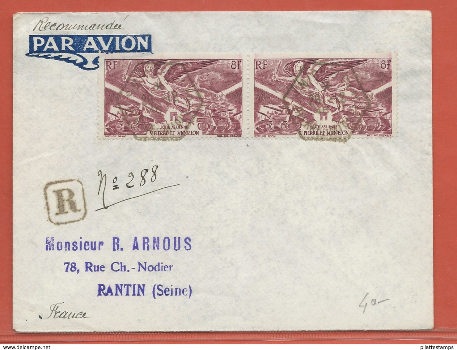 SAINT PIERRE ET MIQUELON LETTRE RECOMMANDEE DE 1946 POUR PANTIN FRANCE - Storia Postale