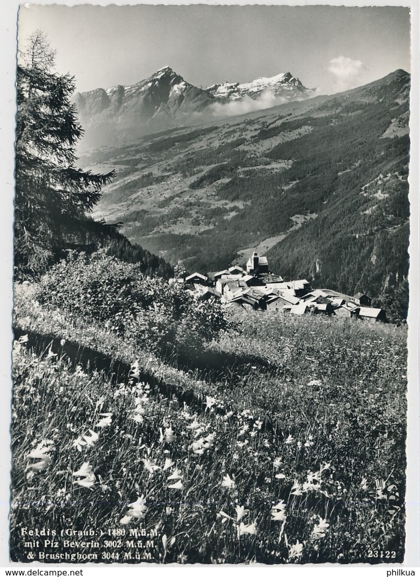 Feldis Mit Piz Beverin - Foto/Verlag Gross St. Gallen - Gelaufen Feldis Nach Arlesheim - Bever