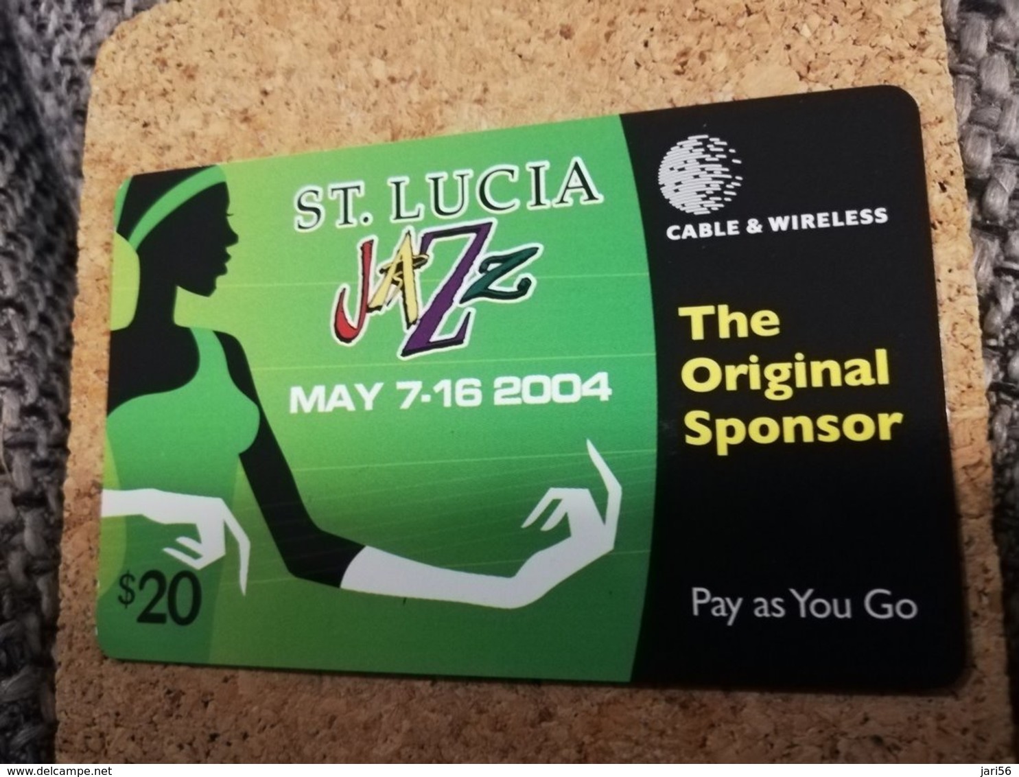 ST LUCIA    $ 20,-PAY AS YOU GO  JAZZ FESTIVAL Green/black  Prepaid    Fine Used Card  ** 218** - St. Lucia