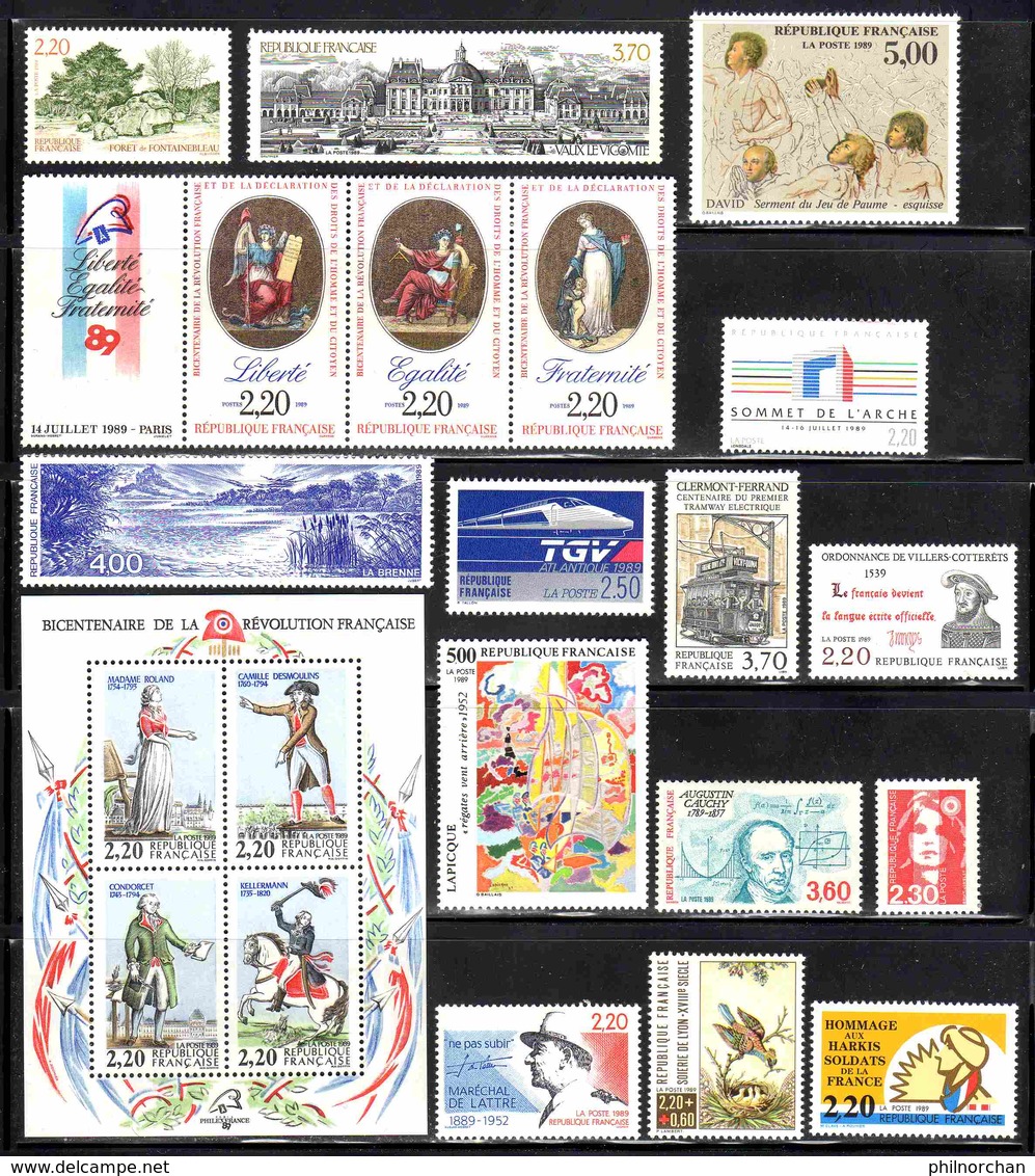 France 1989 Année Complète Neuve** Sauf N°2596/99   Ex N°1    TB   17,50 €  (faciale 21,68 € €  52 Valeurs) - 1980-1989