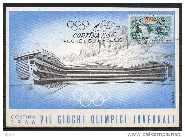 ITALIA  - ITALY - ITALIE - 01/02/1956 - GIOCHI OLIMPICI INVERNALI DI CORTINA - HOCKEY SU GHIACCIO - ANNULLO - Winter 1956: Cortina D'Ampezzo