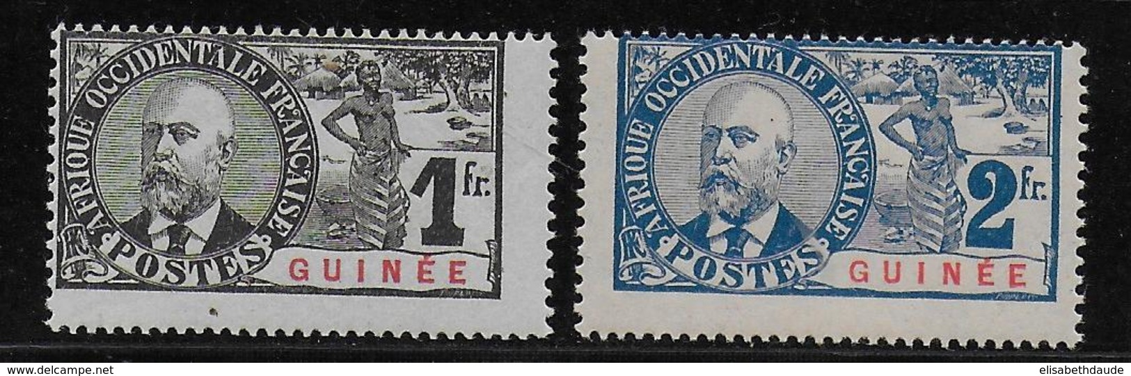 GRANDES SERIES COLONIALES - GUINEE - 1906 - BALLAY - YVERT N°45/46 * - COTE = 81 EUR - VARIETE DECENTRAGE - Neufs