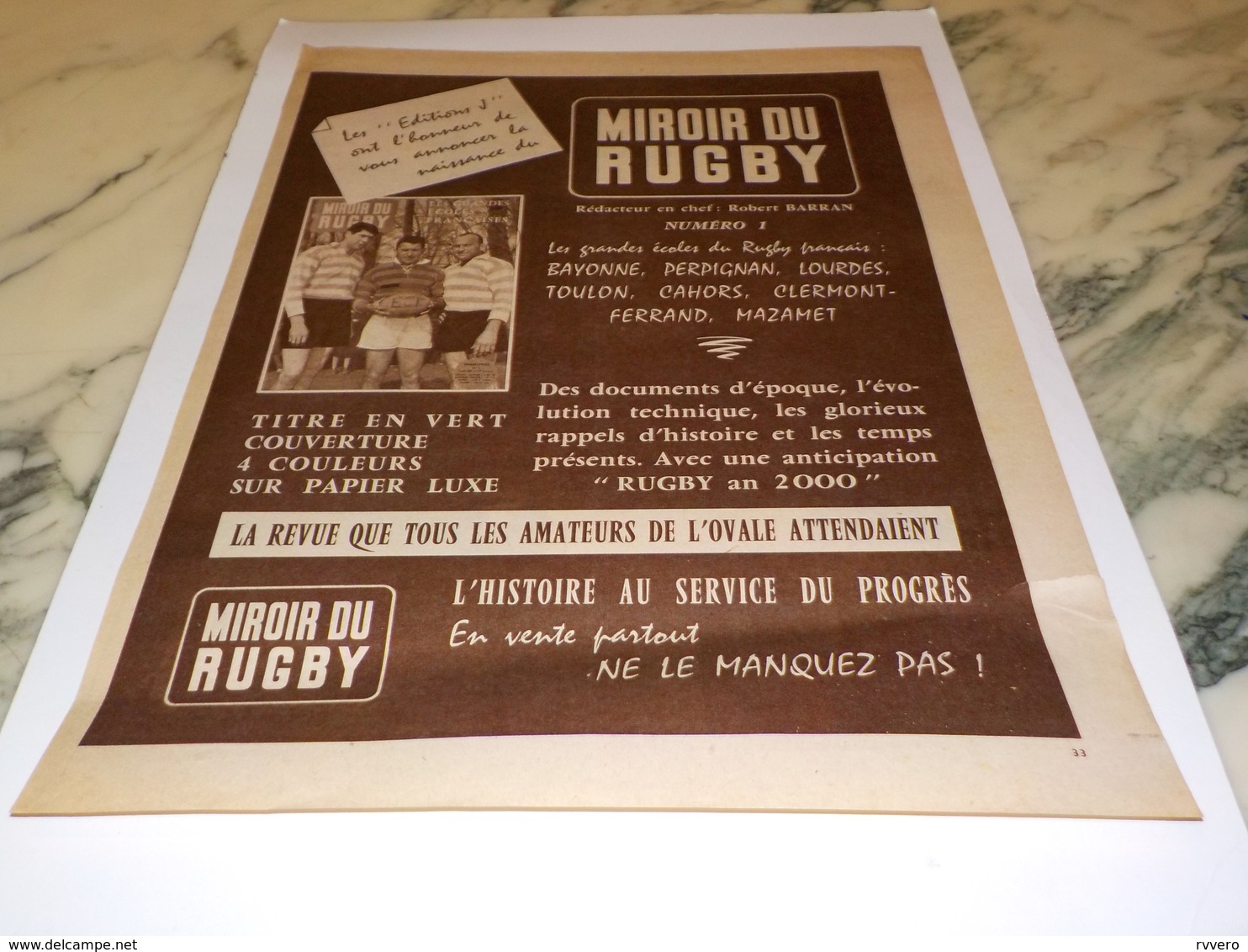 ANCIENNE PUBLICITE MIROIR DU  RUGBY 1960 - Rugby