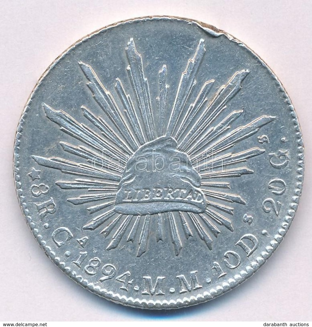 Mexikó / Guadalajara 1894. 8R Ag (26,90g) T:2 Ph. Mexico / Guadalajara 1894. 8 Reales Ag (26,90g) C:XF Edge Error Krause - Ohne Zuordnung