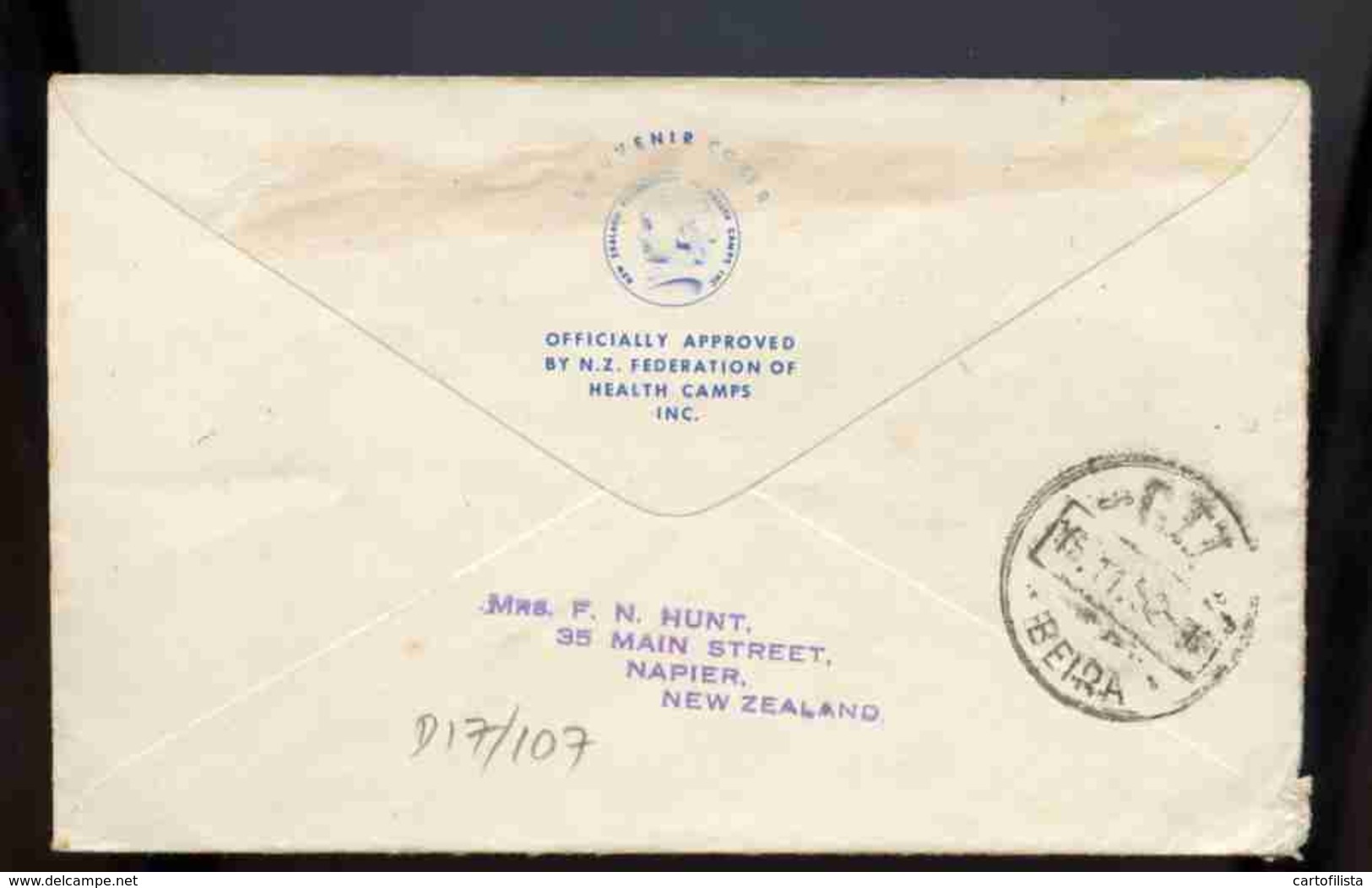 Cover, New Zealand To Beira Mozambique 1952  (2 Scans) - Storia Postale