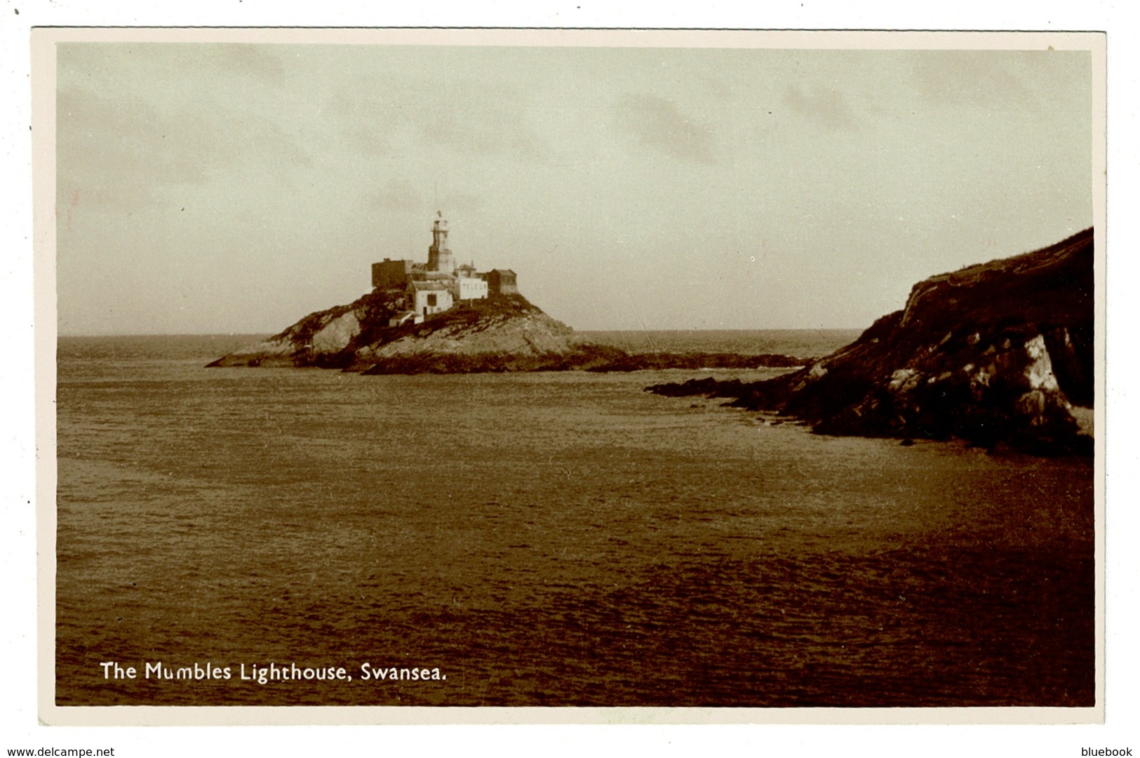 Ref 1344 - Early Real Photo Postcard - Mumbles Lighthouse & Telegraph - Glamorgan Wales - Glamorgan