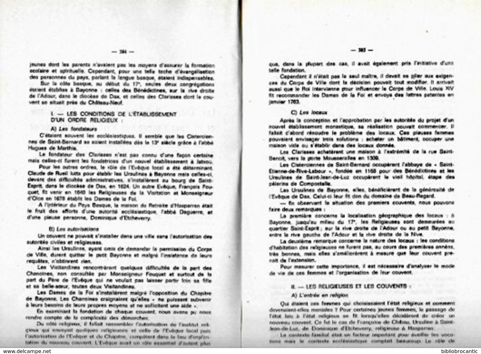 " LES ORDRES RELIGIEUX FEMININS à BAYONNE Et PAYS BASQUE Aux XVIIe Et XVIIIe Siècles"par Le Général F. GAUDEUL - Pays Basque