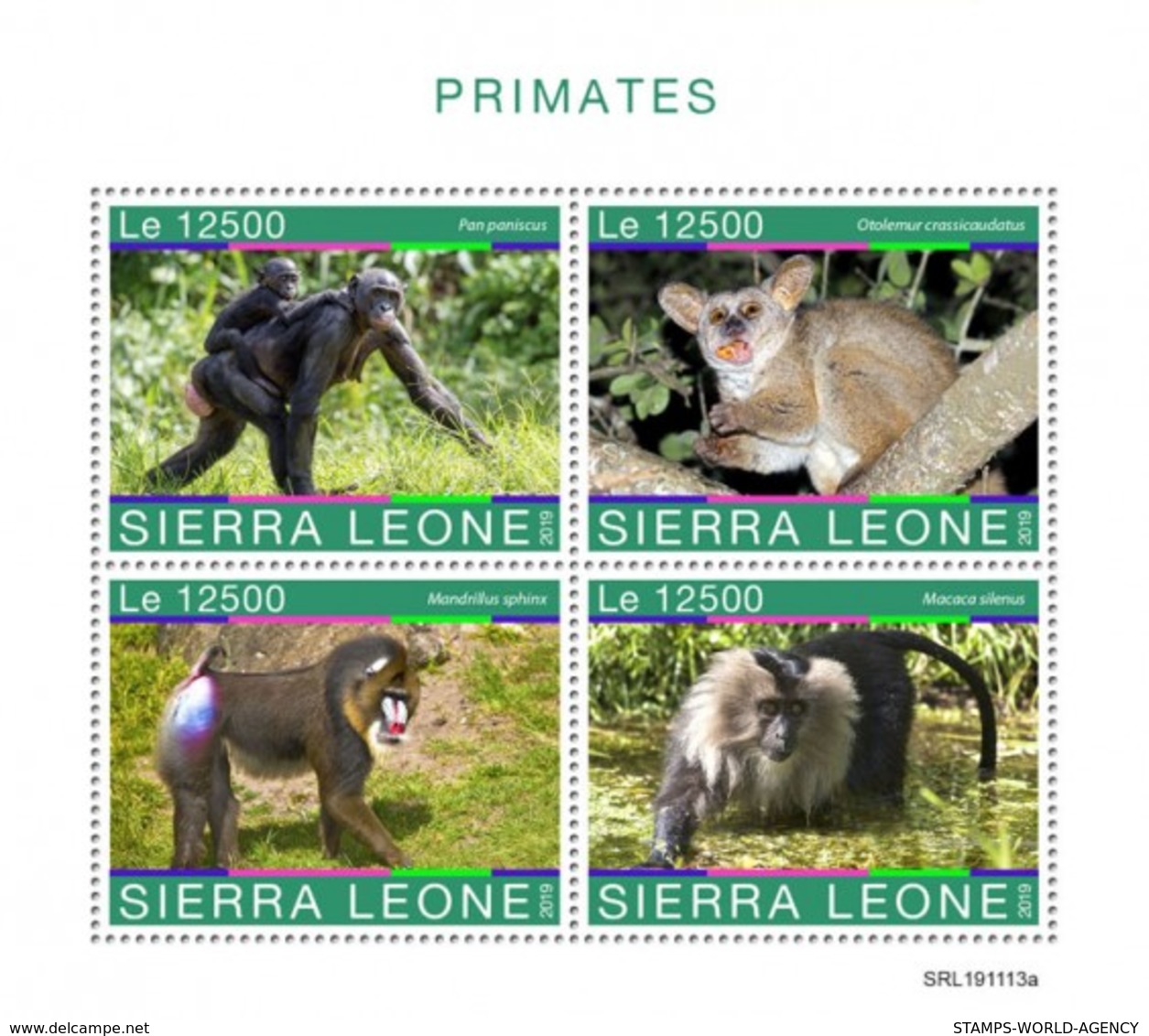 2020-01- SIERRA LEONE Stamps Face Value Price  PRIMATES   4V      MNH** - Chimpanzees