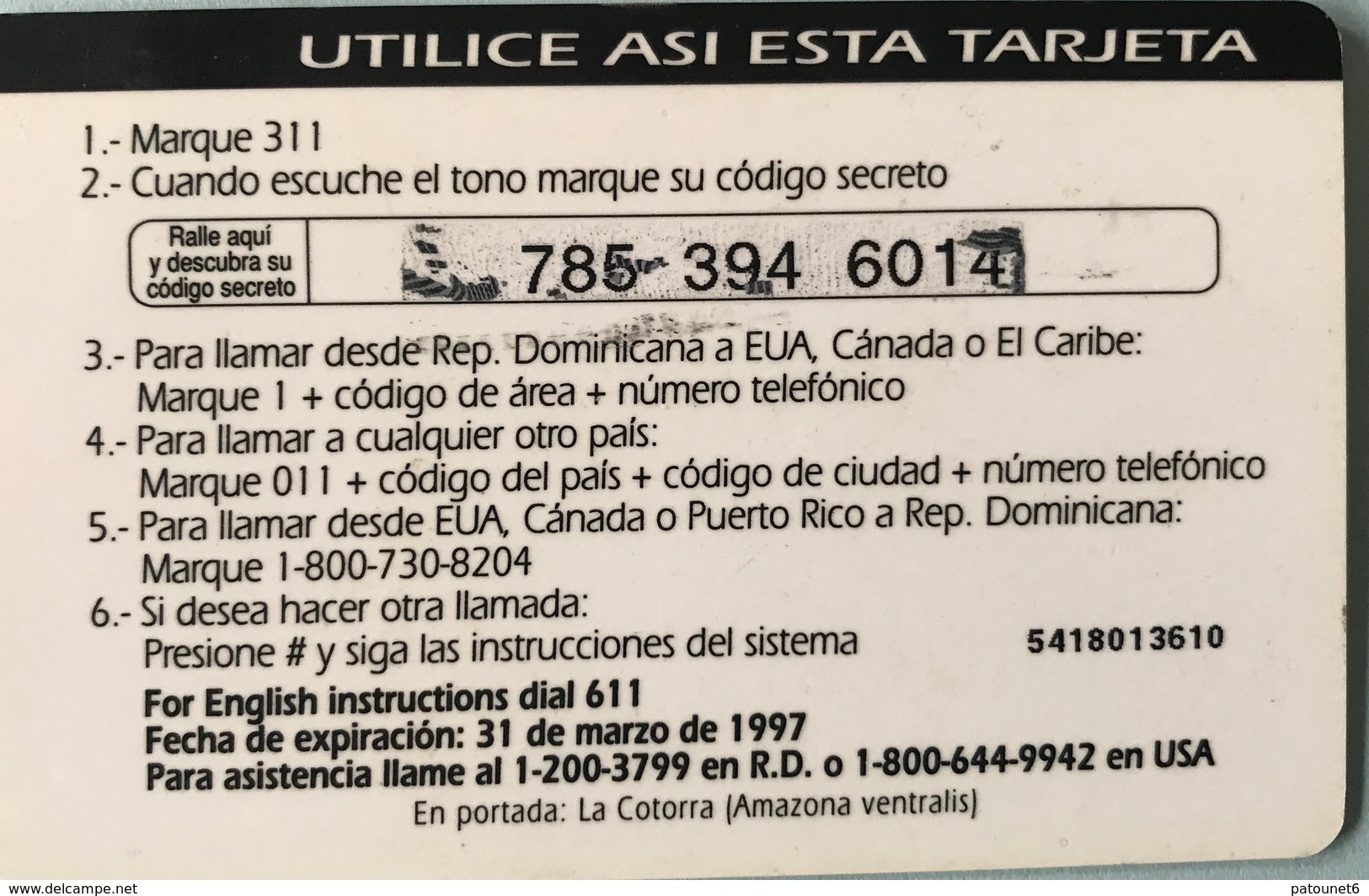 DOMINICAINE  -  Prepaid  - ComuniCard - Codetel  - Edicion 1996 - $45 - Dominicana