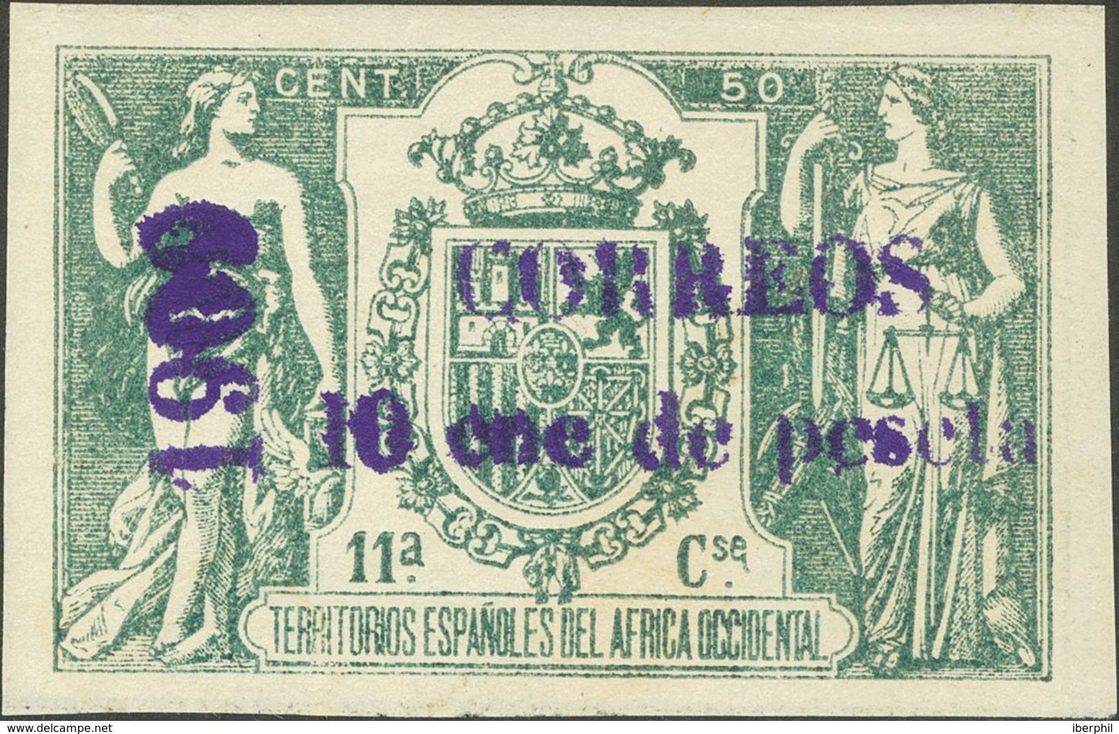 10 Cts Sobre 50 Ctvos Verde. Variedad CAMBIO DE COLOR EN LA SOBRECARGA, En Violeta Y CNE EN LUGAR DE CEN. MAGNIFICO. (Ed - Autres & Non Classés