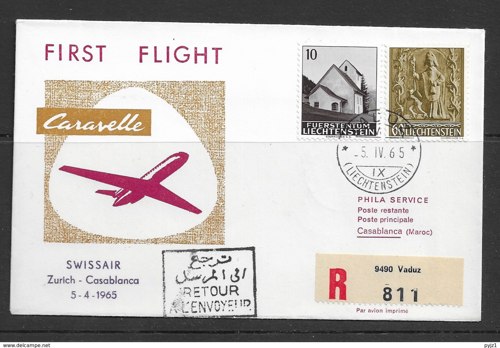 1965 USED Liechtenstein First Flight - Storia Postale