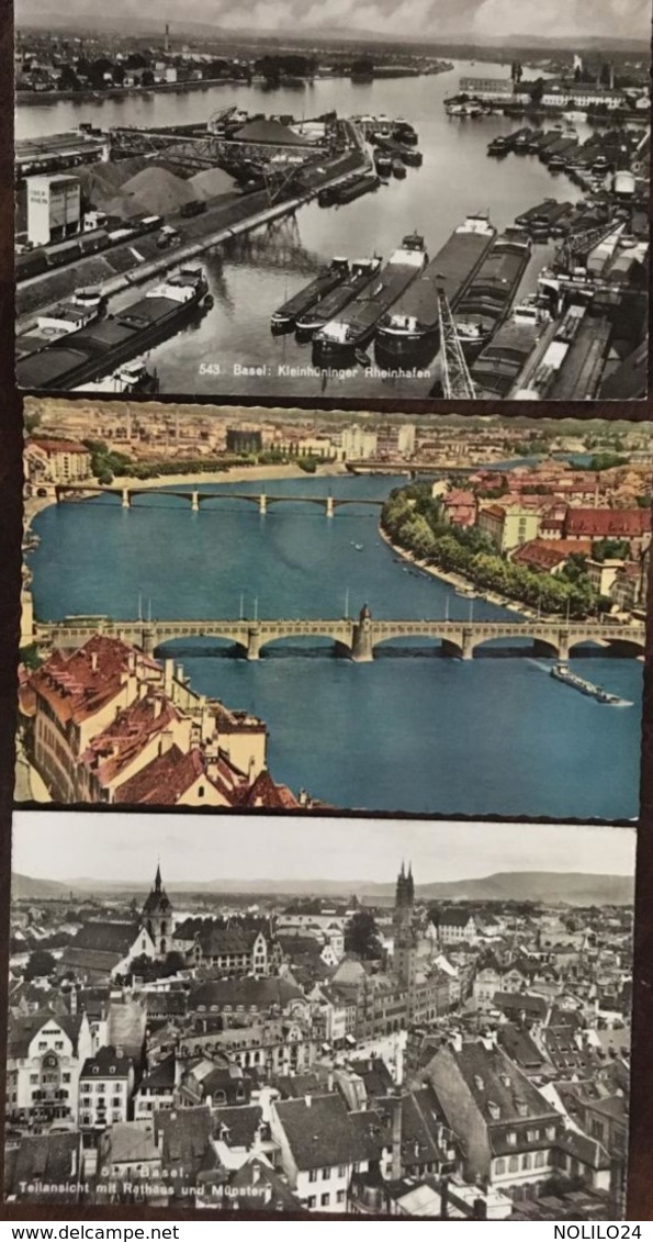 5 CPA CPSM, Basel, Bâle,Marktplatz, Les Trois Ponts Du Rhin, Teilansicht Mit Rahaus Un Münster, Kleinhüniger Rheinhafen - Basel