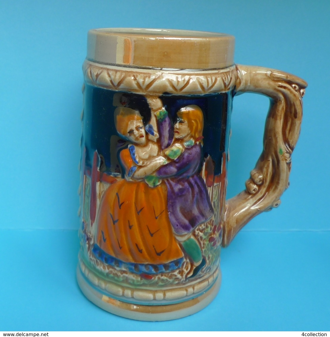 Old Drinkware Germany Collectibes Relief BEER MUG Stein Man Woman Dancing Couple - Sonstige & Ohne Zuordnung