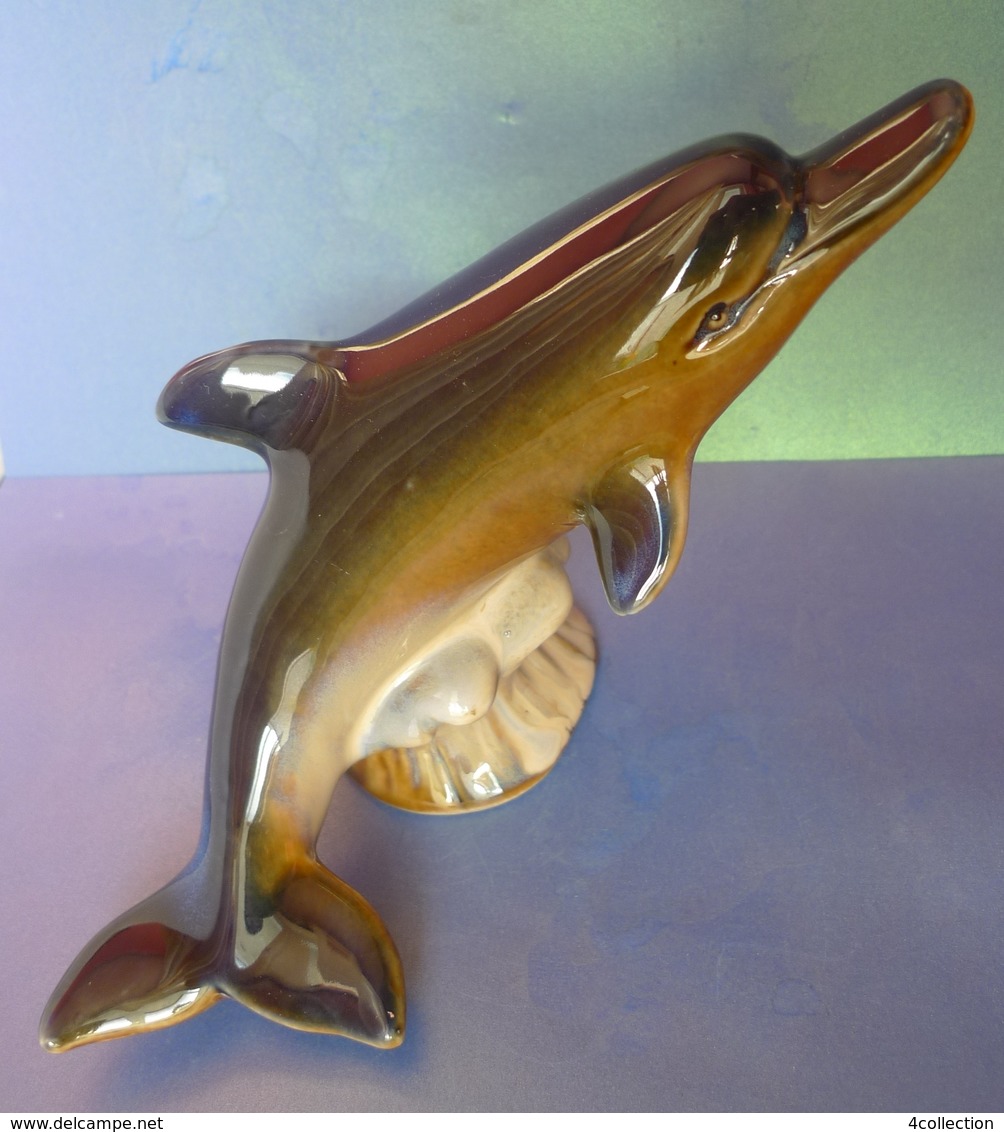 Amazing Vintage Handmade Ceramic Dolphin Figurine Glazed Decor Collectibles - Poissons