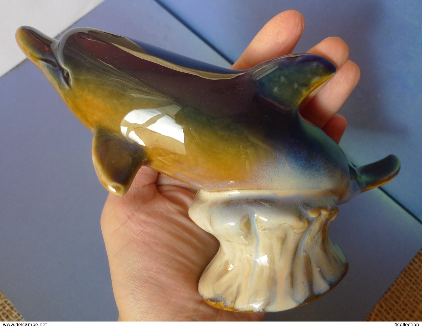 Amazing Vintage Handmade Ceramic Dolphin Figurine glazed Decor Collectibles