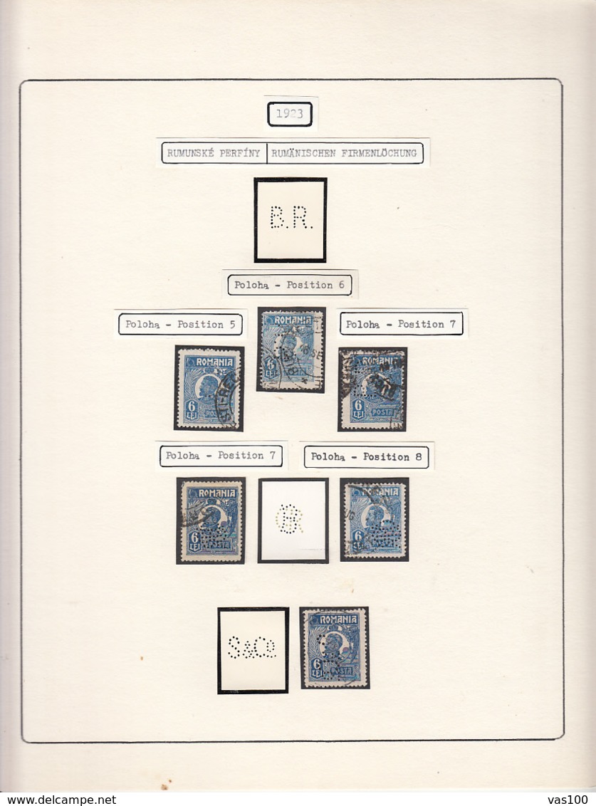 PERFINS, KING FERDINAND STAMPS, 1923, ROMANIA - Perfins