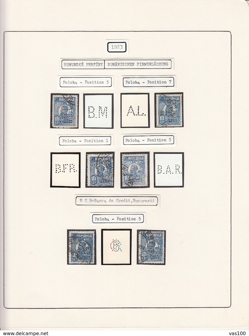 PERFINS, KING FERDINAND STAMPS, 1923, ROMANIA - Perfins