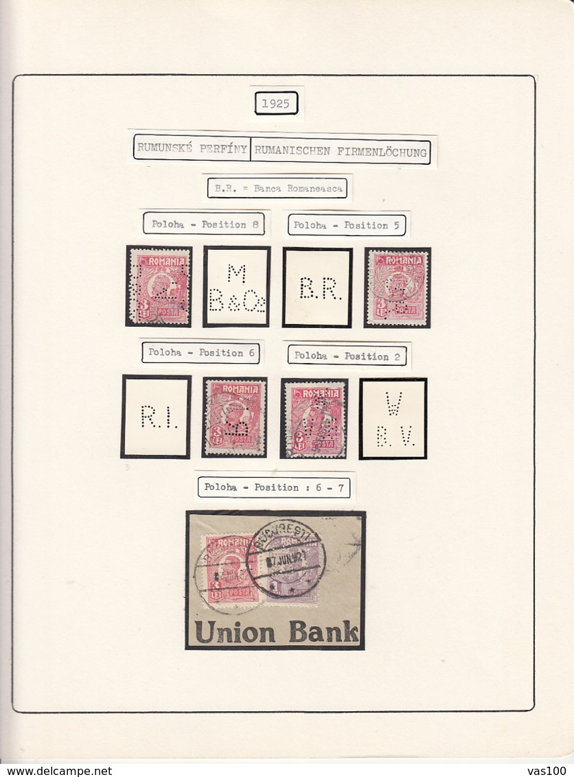 PERFINS, KING FERDINAND STAMPS, 1925, ROMANIA - Perfins