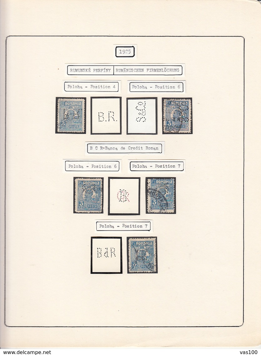 PERFINS, KING FERDINAND STAMPS, 1925, ROMANIA - Perfins