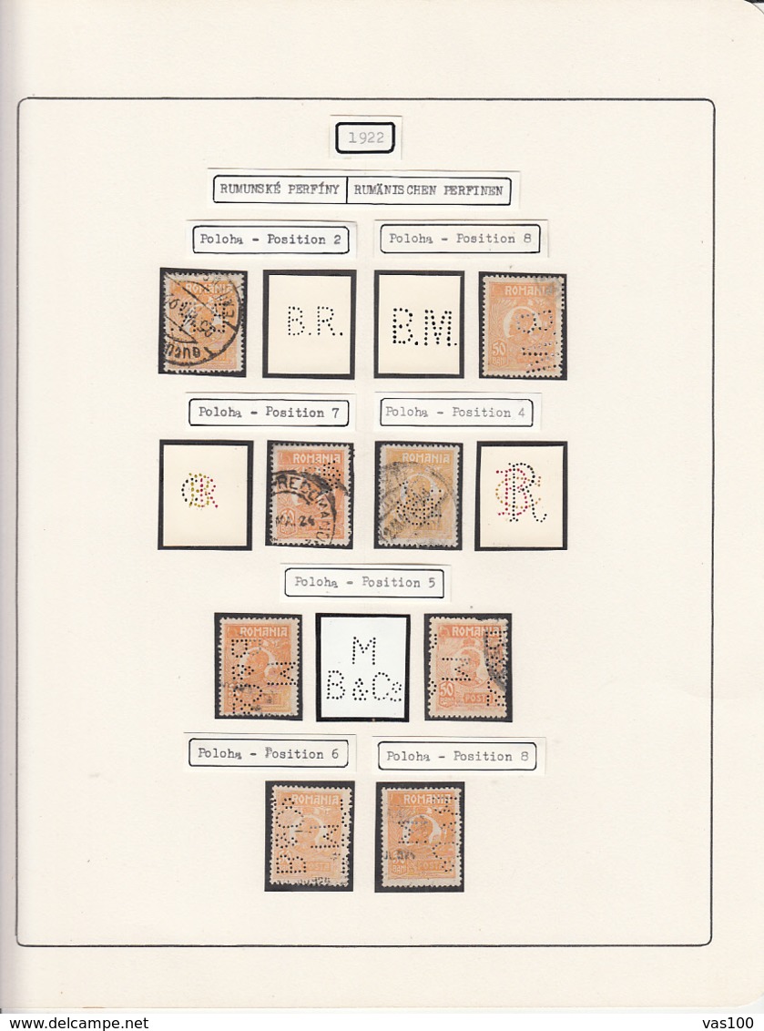 PERFINS, KING FERDINAND STAMPS, 1922, ROMANIA - Perfins