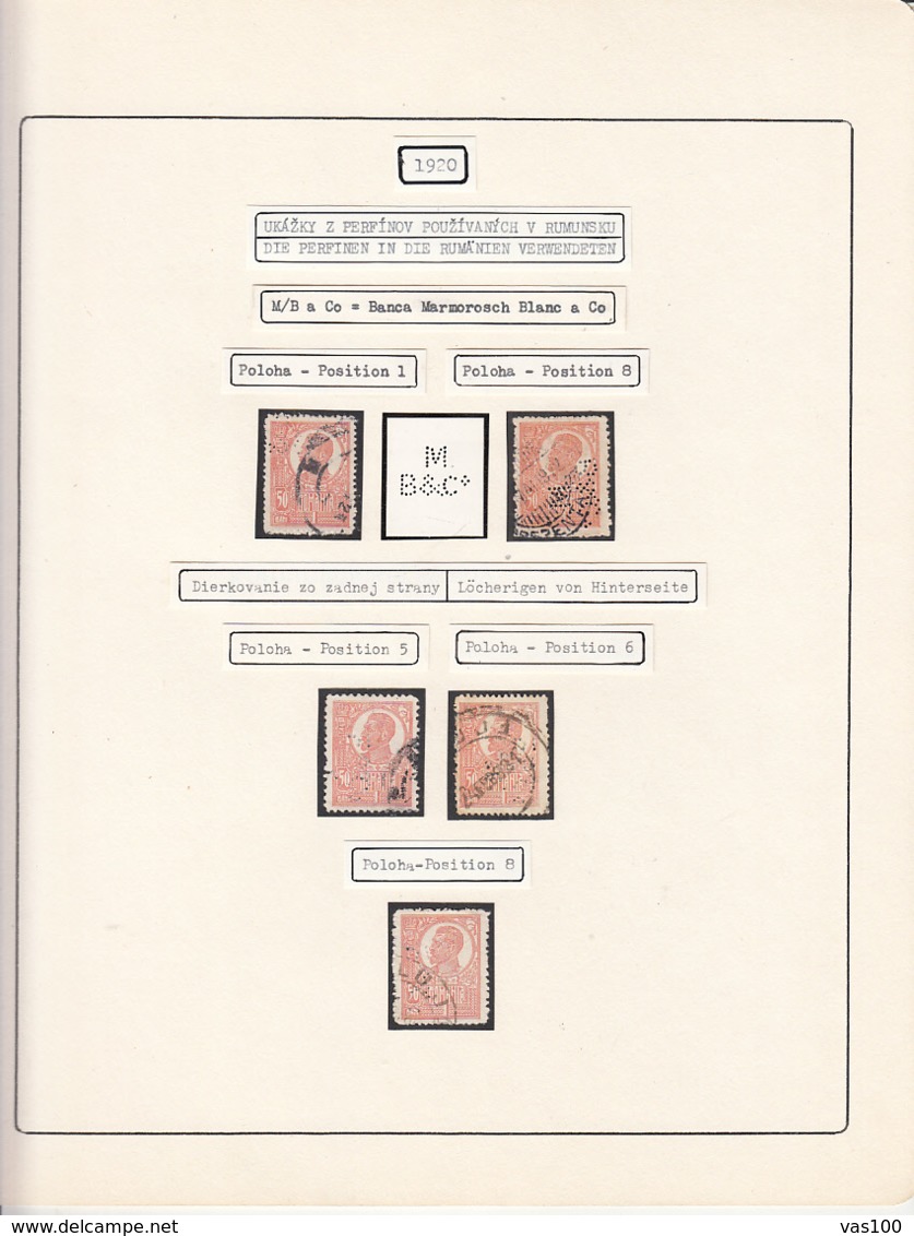 PERFINS, KING FERDINAND STAMPS, 1920, ROMANIA - Perfins