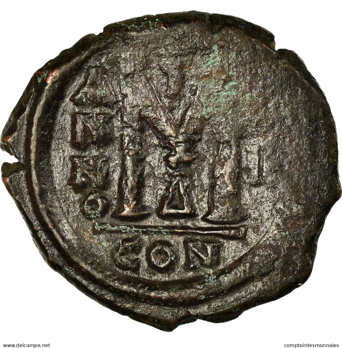 Monnaie, Justin II, Follis, 566-567, Constantinople, TB+, Cuivre, Sear:360 - Byzantine
