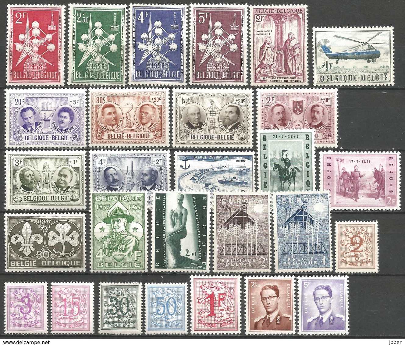 (E092) BELGIQUE - Année Complète 1957 N°1008 à 1045 ** Sans 1031 Avec BF31 - Antarctique, Patton, Folklore, ... - Full Years