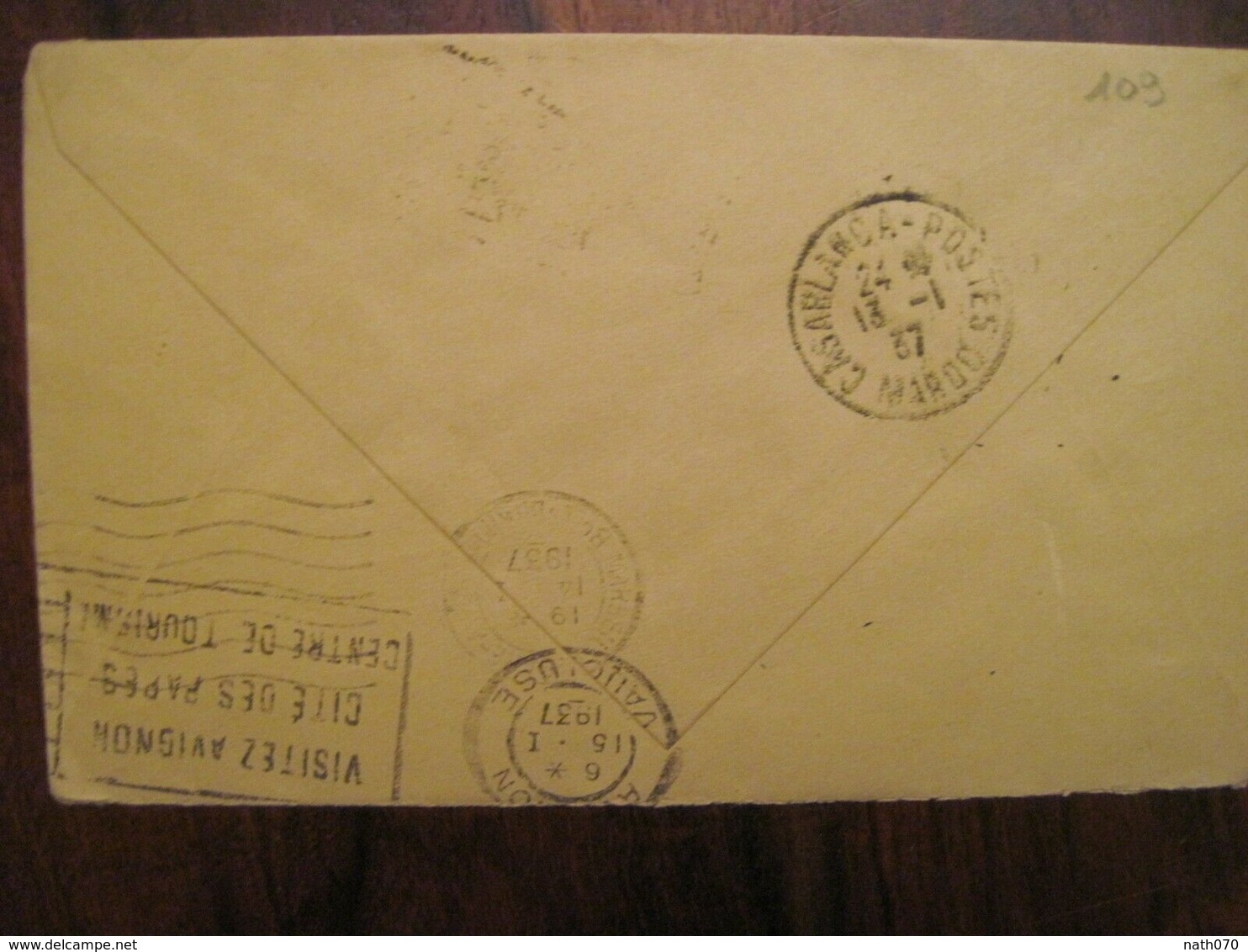 MAROC 1937 2e RTM France Marrakech GUELIZ Avignon Franchise FM Militaire Enveloppe Cover Colonie Air Mail Tirailleurs - Cartas & Documentos