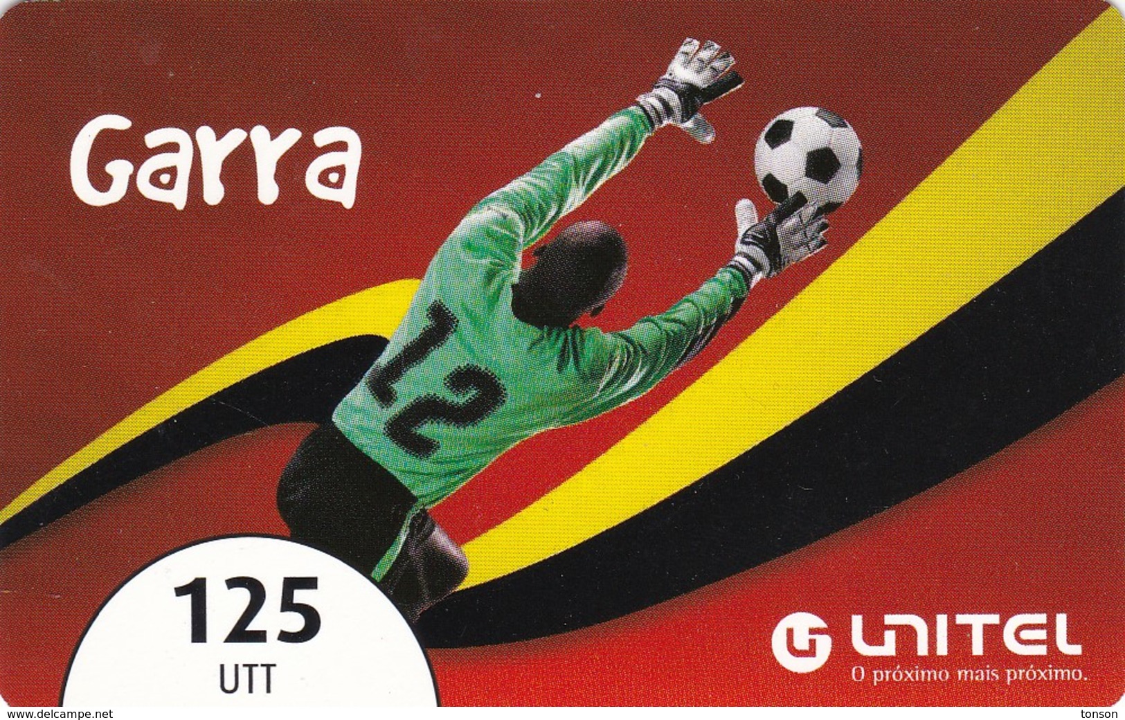 Angola, AO-UNI-REF-?, Unitel 125 UTT, Garra, Football, 2 Scans.  Expiry : 2013/12/31 - Angola