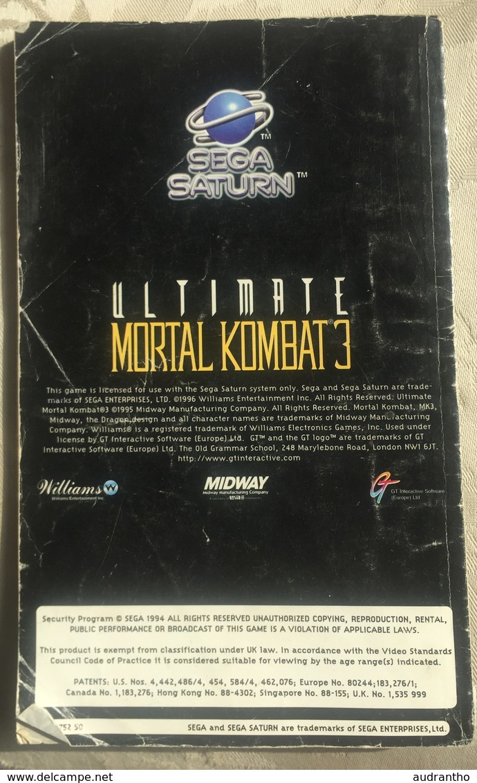 Livre Notice ULTIMATE MORTAL KOMBAT 3 N°15 SEGA SATURN Manuel D'instruction - Other & Unclassified