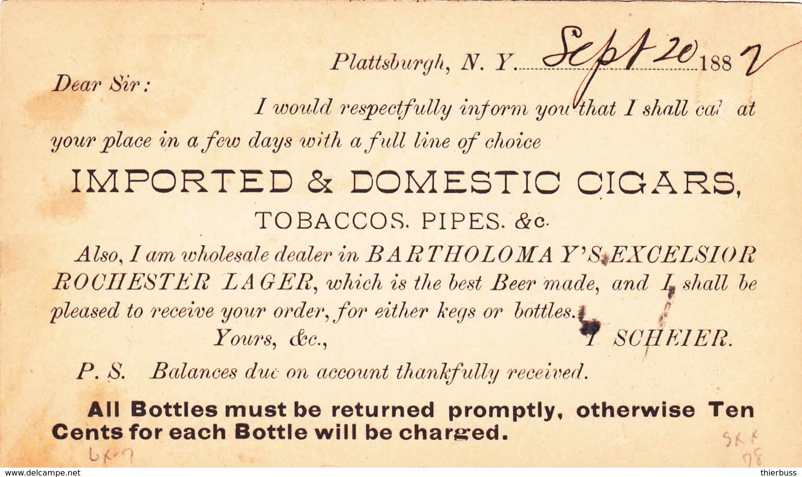 1882 Plattsburgh  Etoile Star Estrella Stern Stela Stella Tobaccos Pipes Cigars - ...-1900