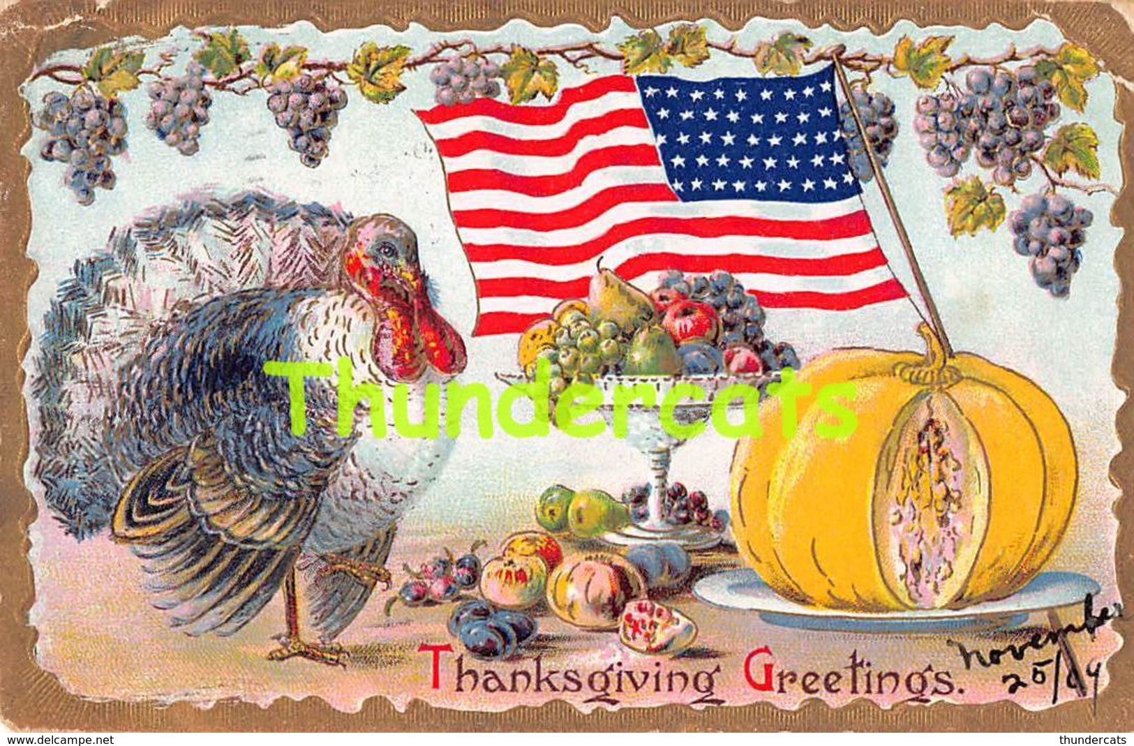 CPA  EN RELIEF GAUFREE DINDE EMBOSSED CARD THANKSGIVING TURKEY ( PLI D'ANGLE - CORNER CREASE ) - Thanksgiving