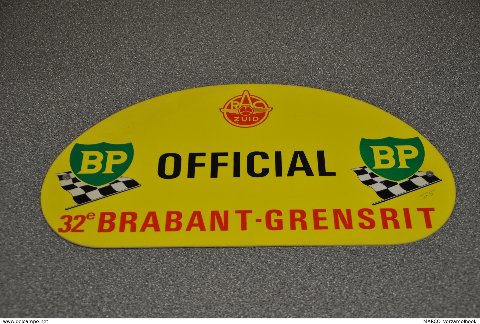 Rally Plaat-rallye Plaque Plastic: 32e Brabant-grensrit OFFICIAL 1975 RAC-zuid BP - Rallyeschilder