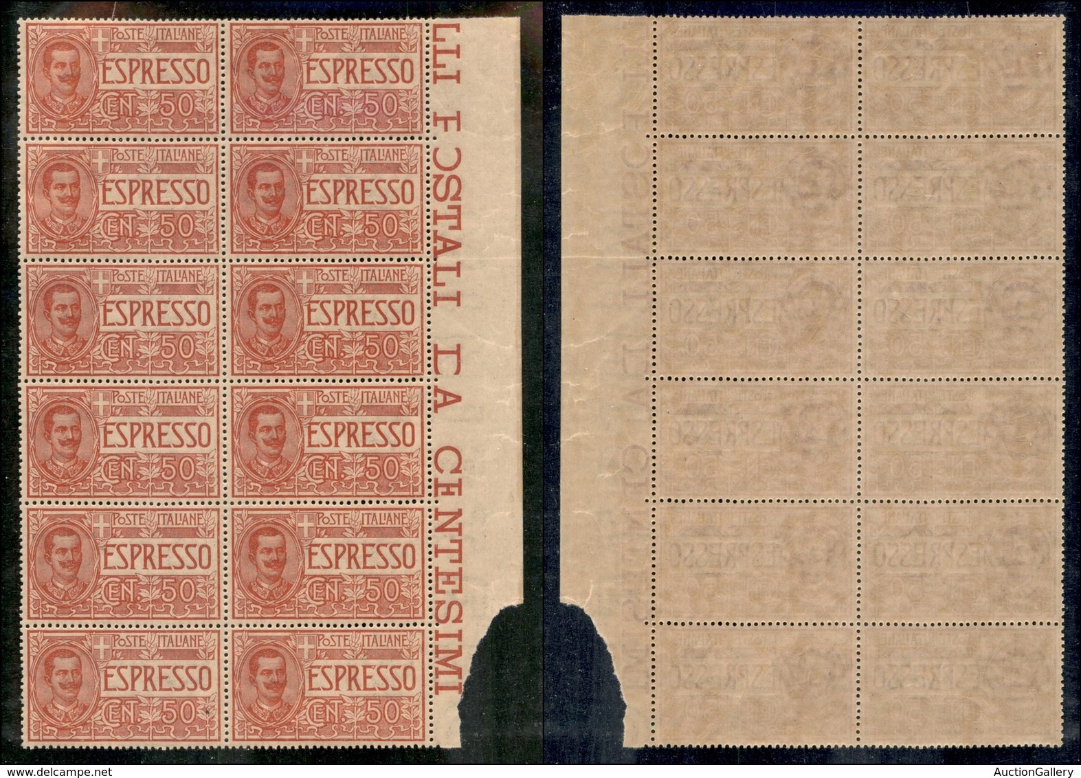 REGNO - ESPRESSI - 1920 - 50 Cent Espressi (4) - Blocco Verticale Di 12 Bordo Di Foglio - Gomma Integra - Ottimamente Ce - Otros & Sin Clasificación