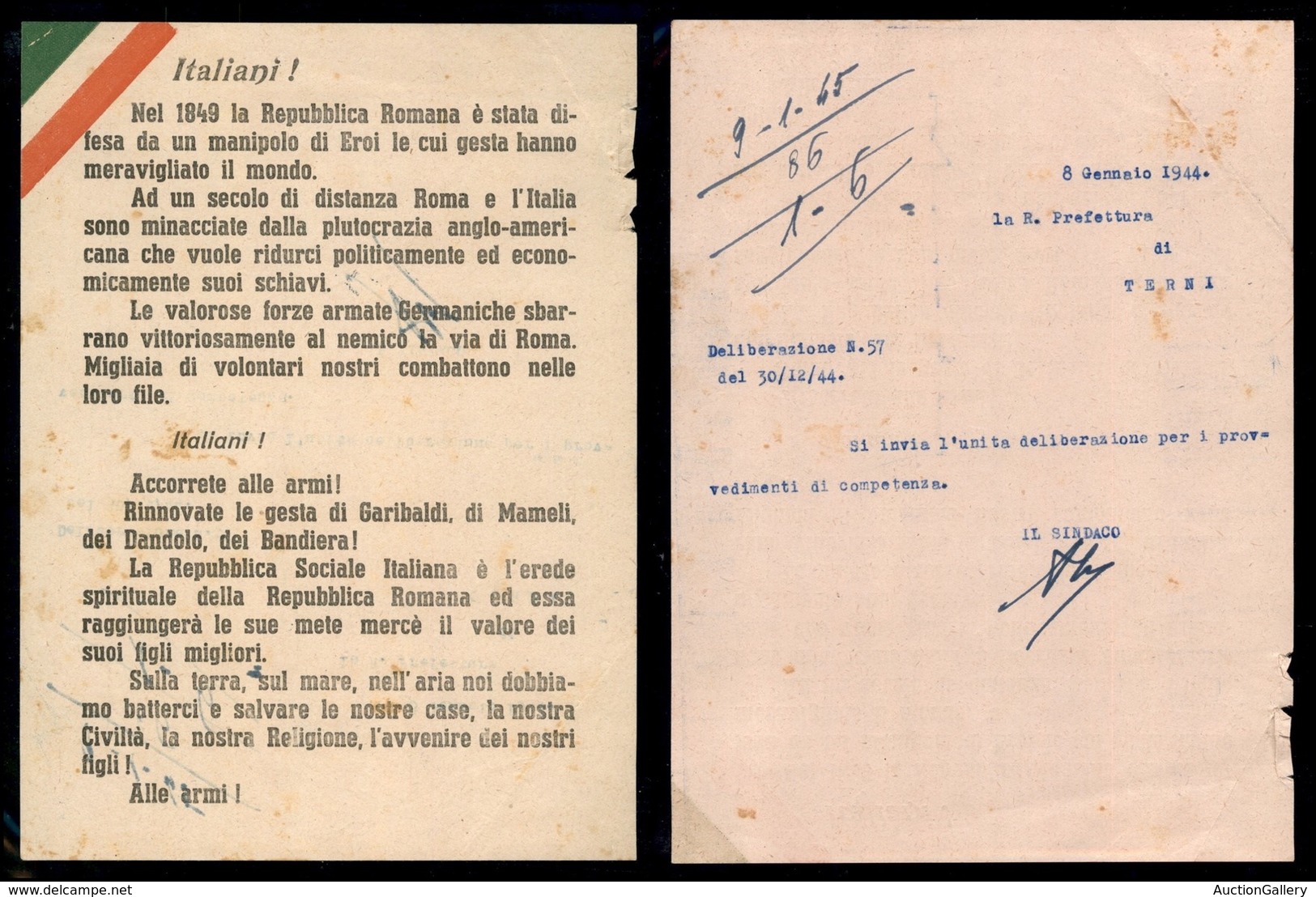 RSI - PROPAGANDA RSI - Italiani! Alle Armi! - Manifesto Di Propaganda - Terni 8.1.44 - Otros & Sin Clasificación