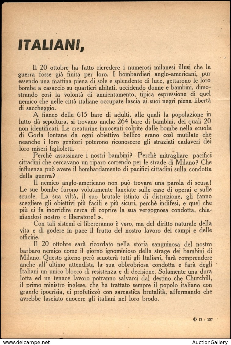 RSI - PROPAGANDA RSI - 1944 - Italiani - Volantino Di Propaganda - Autres & Non Classés