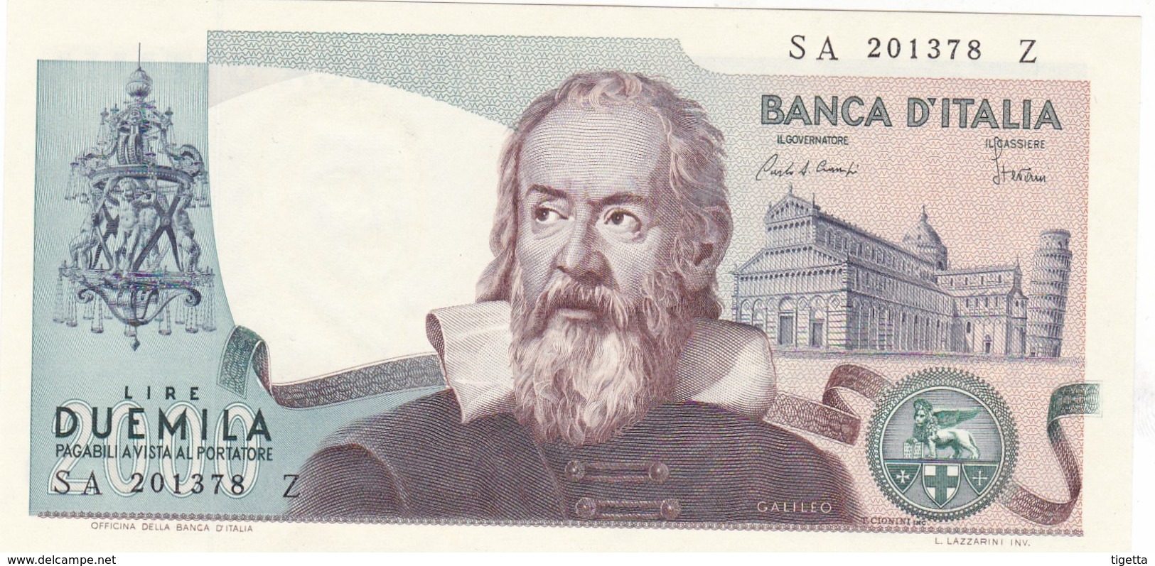 ITALIA BANCONOTA DA LIRE 2000 TIPO GALILEO SERIE SA 201378 Z FDS VARIANTE COLORE AZZURRINO - 2000 Lire