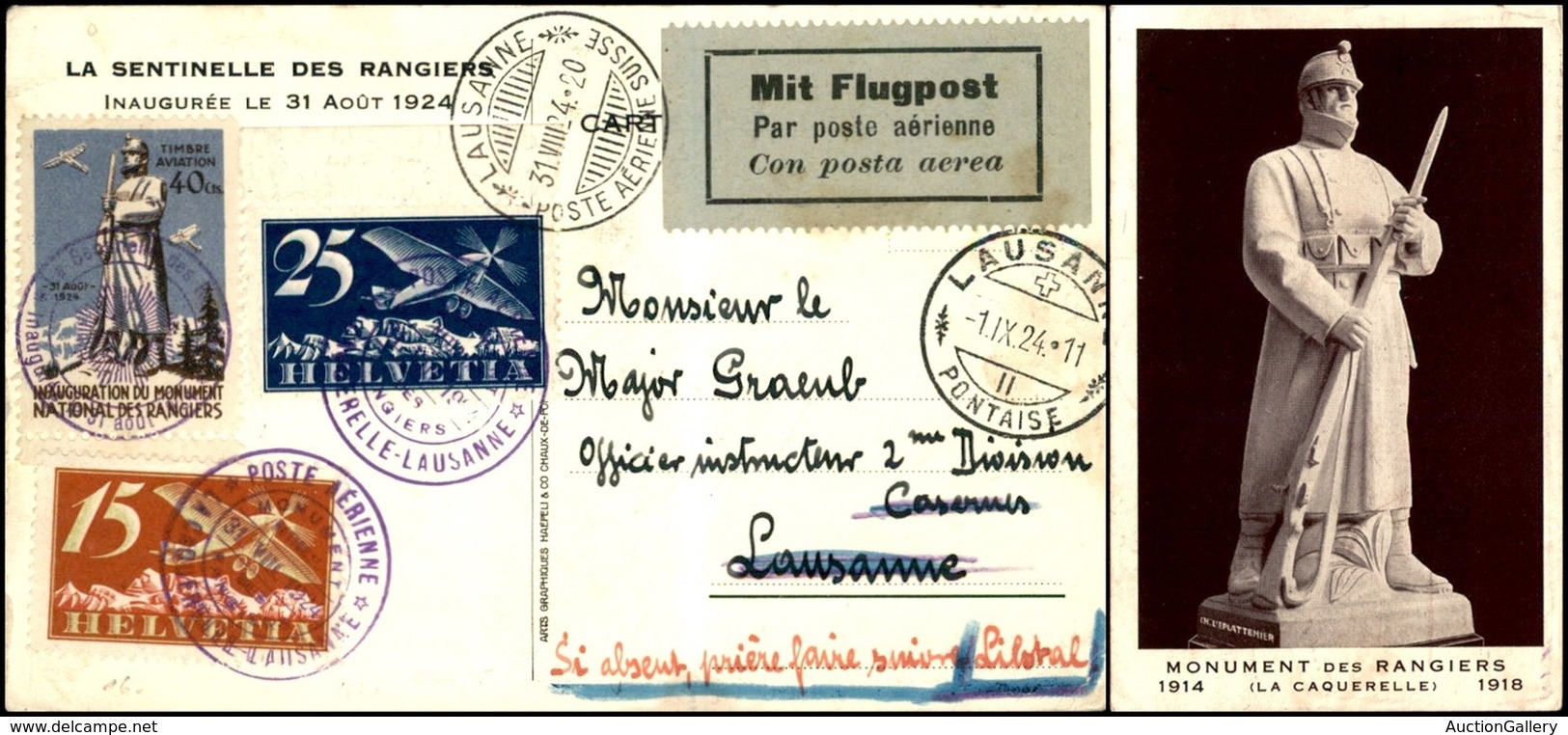 EUROPA - SVIZZERA - AEROGRAMMI - 1924 (31 Agosto) - La Chaquerelle Lausanne - Cartolina Ufficiale Con Vignetta - Other & Unclassified